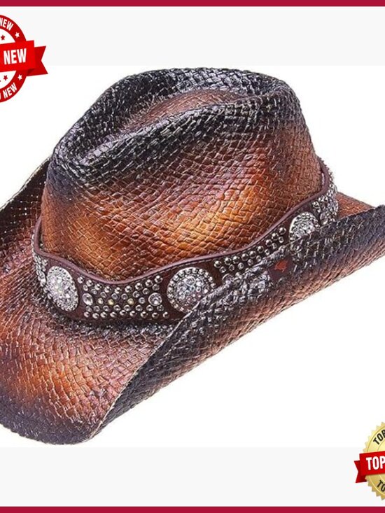 Straw Cowgirl Hat with Studded Band